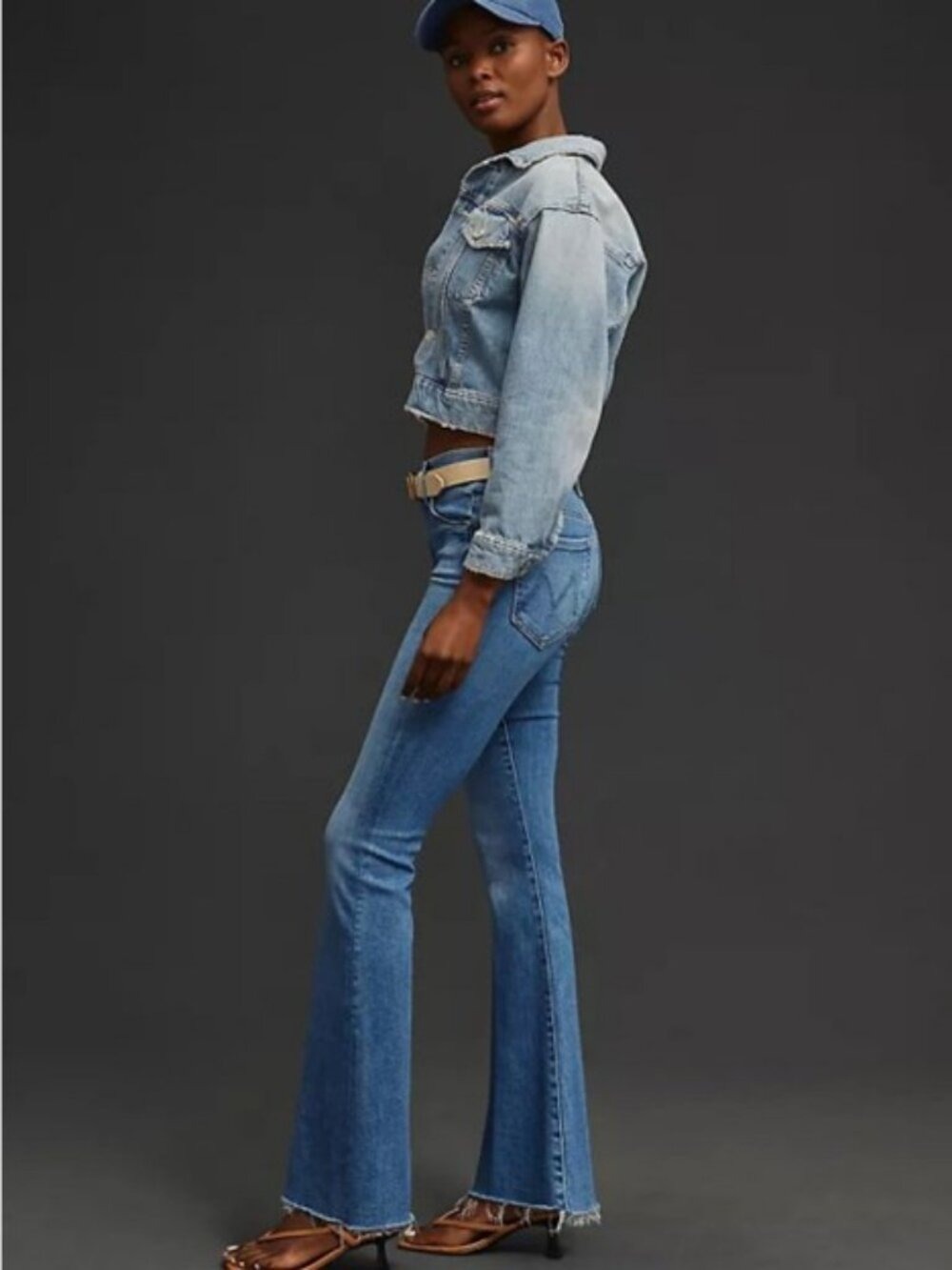Mother The Weekender Fray Flare Jeans Medium Wash High Rise Denim Raw Hem 32